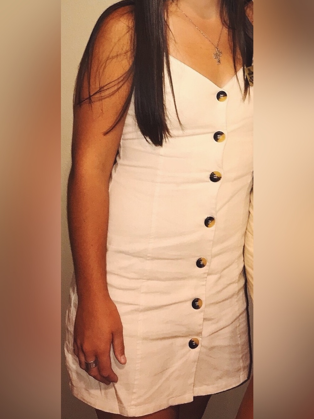 Madeline & Monroe Mini Button Front Dress in Beige Size Small